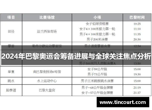 2024年巴黎奥运会筹备进展与全球关注焦点分析
